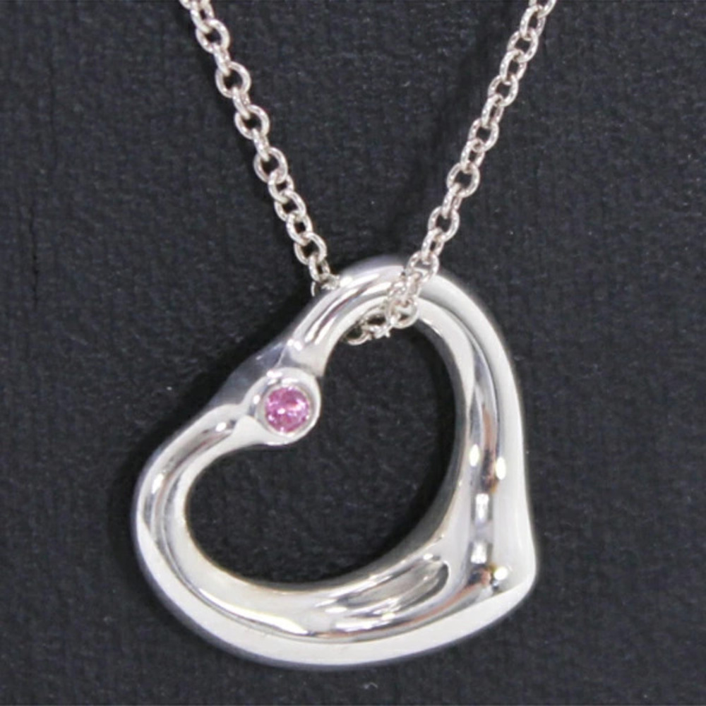 TIFFANY Co Elsa Peretti Open Heart Pendant Necklace Pink Sapphire Sterling Pink